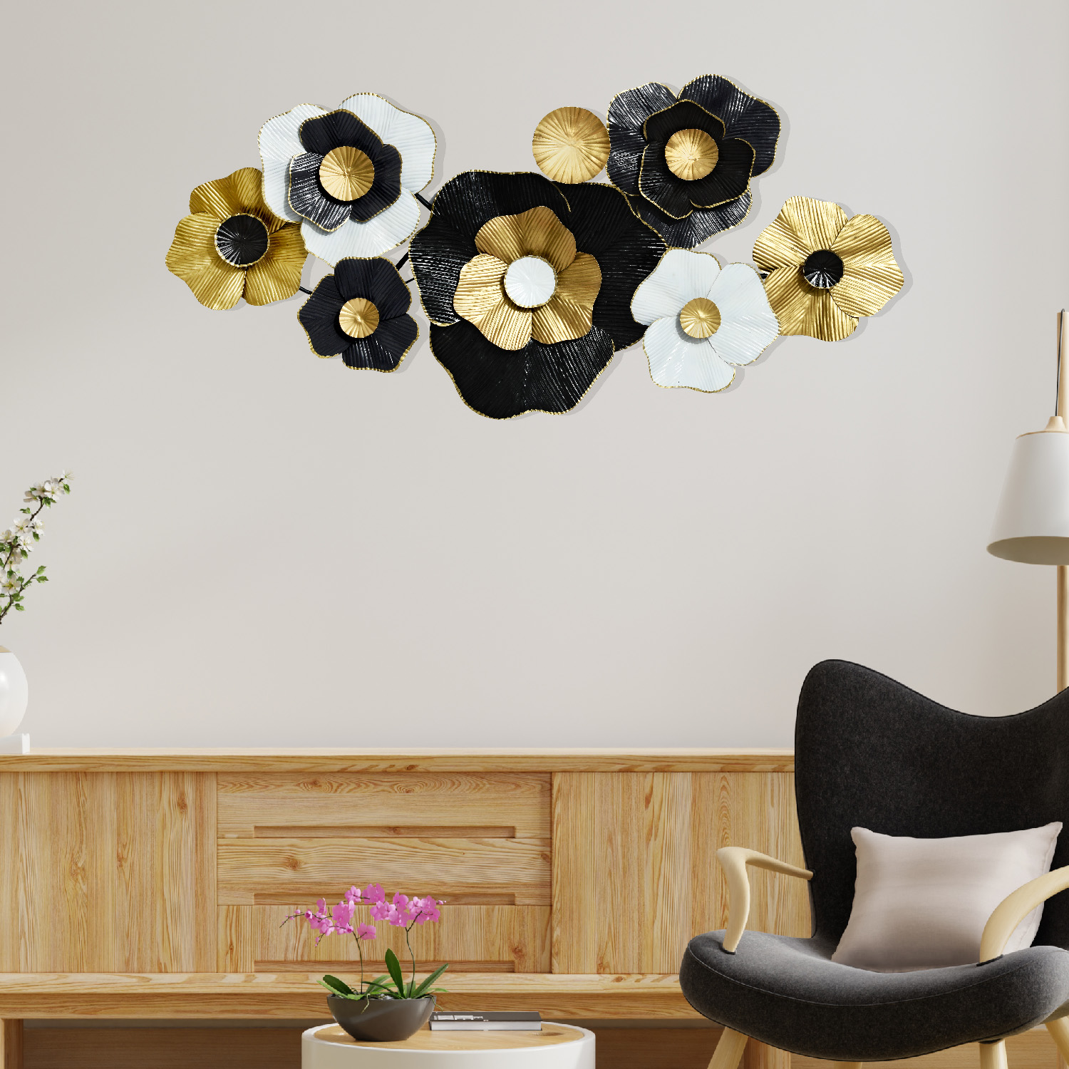 Black And White Flower Metal Wall Art