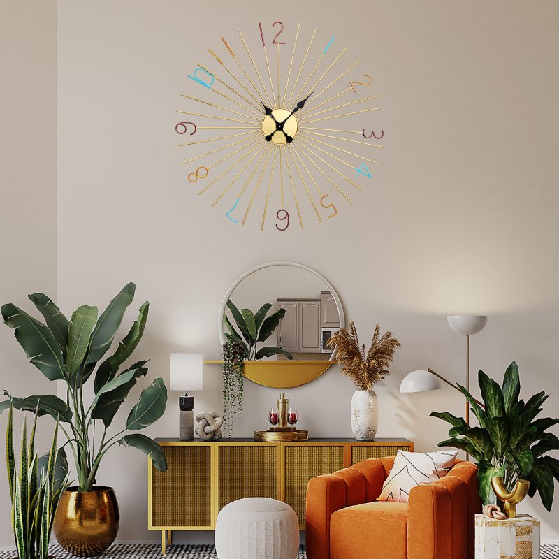 Multicolour Number Metal Wall Clock