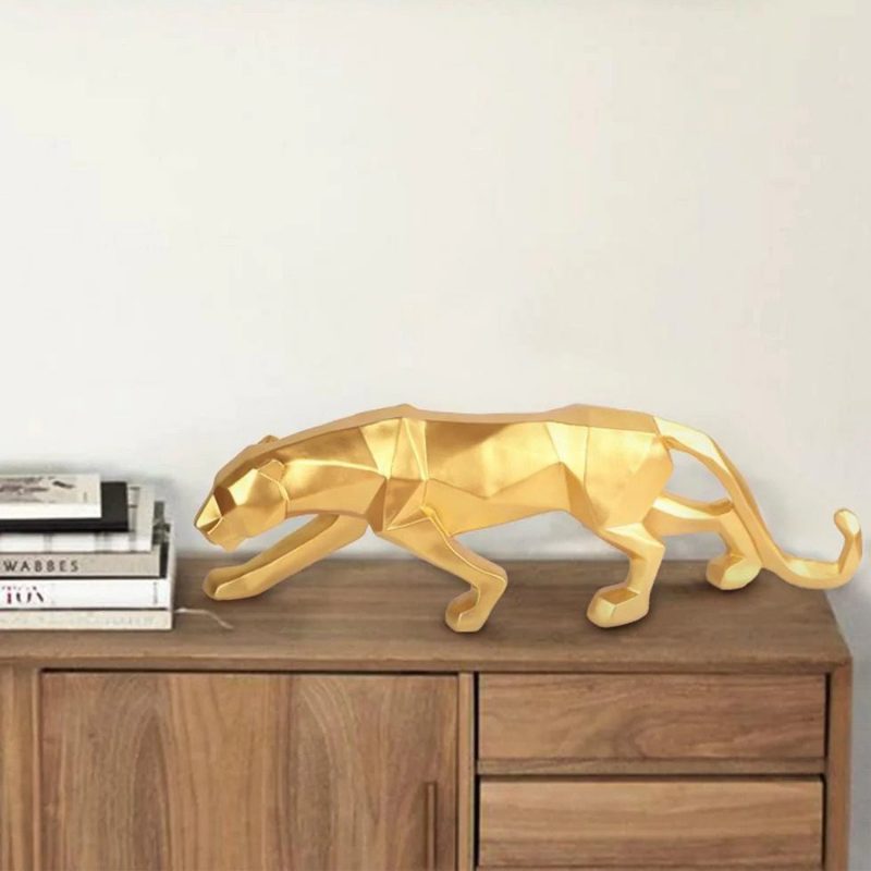 Modern Art Geometric Golden Panther Statue