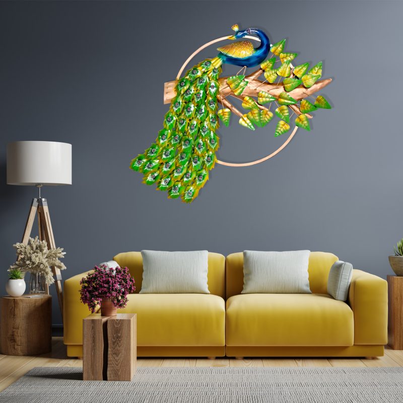 Metal Peacock in Ring Wall Art With LED