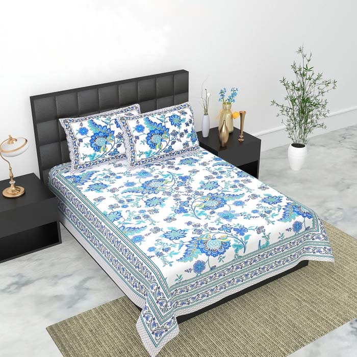 SB-07-King Size (70 in*100 In )-SB-007 Jaipuri Printed Pure Cotton Premium Single Bedsheet With 2 Pillow Cover