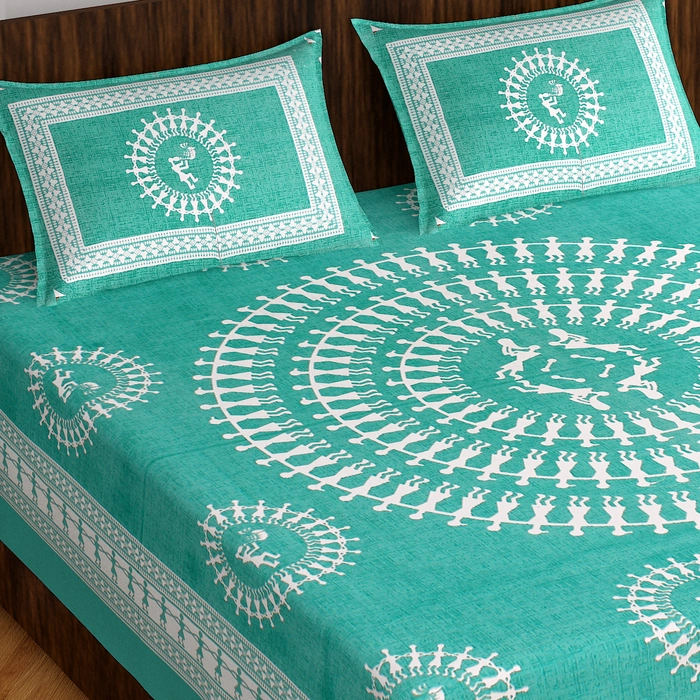 DB-Queen size (90*100 Inches)-QZ-704-Jaipuri Print Pure Cotton Double Bedsheet With 2 Pillow covers