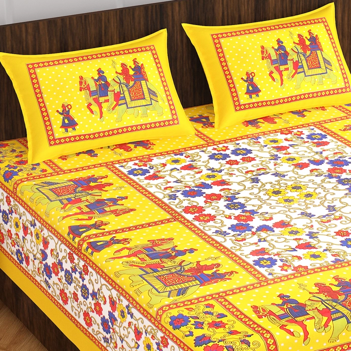 DB-Queen size (90*100)-QZ-828-Jaipuri Print Pure Cotton Double Bedsheet With 2 Pillow covers-828