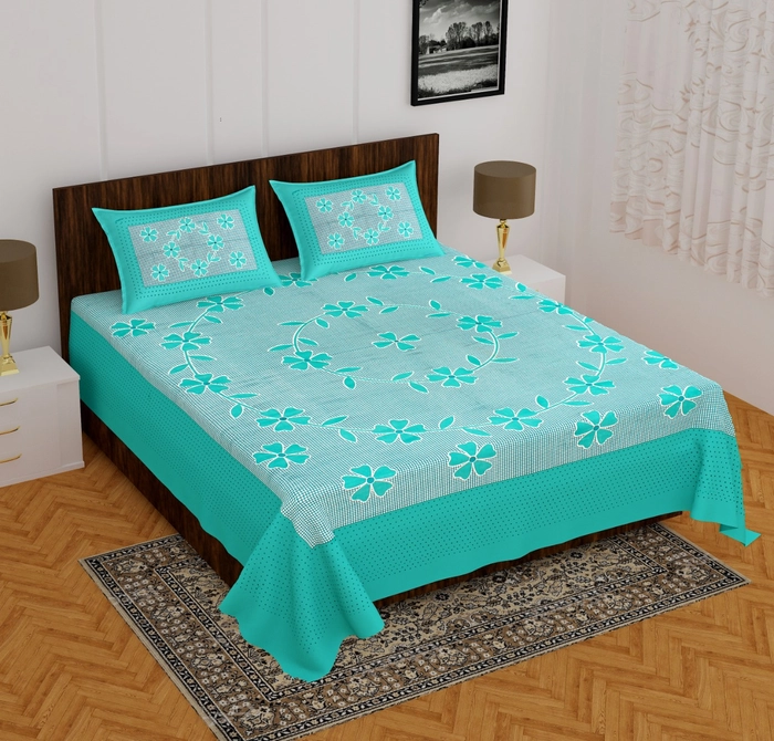 DB-Queen size (90*100 Inchs)-Jaipuri Print Pure Cotton Double Bedsheet With 2 Pillow covers-860