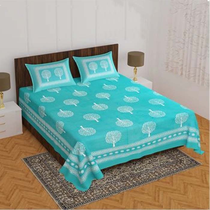 DB-Queen size (90*100 Inchs)-Jaipuri Print Pure Cotton Double Bedsheet With 2 Pillow covers-865