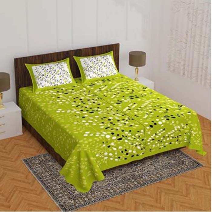 DB-Queen size (90*100 Inchs)-Jaipuri Print Pure Cotton Double Bedsheet With 2 Pillow covers-867